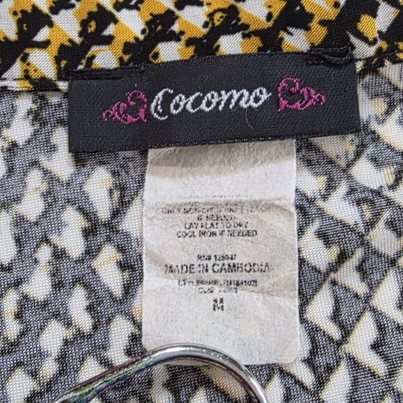 Cocomo Tunic Top Womens M Yellow Black White Henley 3/4 Roll Tab Sleeves Pintuck - Picture 3 of 14